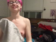 Preview 6 of Silly slut teasing tits and singing while folding clothes and hanging out with you