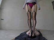 Preview 1 of I'm standing on his head in fishnet tights, it's very sexy, don't you agree?
