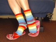 Preview 2 of Fuzzy Socks in Pink Flip Flops