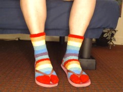 Fuzzy Socks in Pink Flip Flops