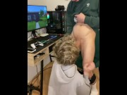 Preview 2 of Stepbrother twink sucks my cock while I play a game and then takes out 10 inch monster cock