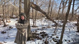 Slawisches Mädchen Lutscht Schwanz Im Winterwald