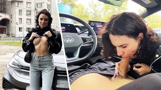 Frenzied Blowjob Sex In A Moving Car While Using A Public Road