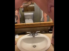Piss slut pissing in bathroom sink with great angles