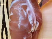 Preview 1 of Wet Footjob in bathroom - pussy in foam