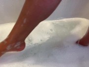 Preview 2 of Wet Footjob in bathroom - pussy in foam