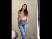 Preview 4 of Brunette With A Booty Strips Out Of Jeans