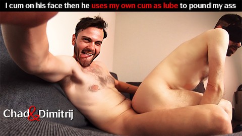I cum on his face then he uses my own cum as lube to pound my ass