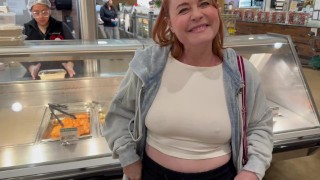 Hard Tips And Visible Areolas Flashing In The Grocery Store