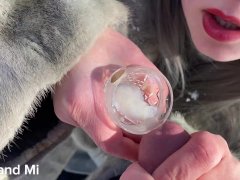 Slavic Core - russian girl drinks frozen load - cut clip