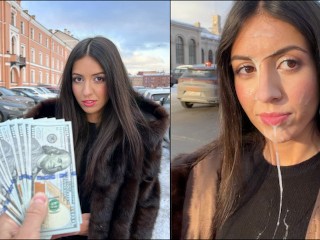Beauty Walks with Cum on her Face in Public, for a Generous Reward from a Stranger - Cumwalk