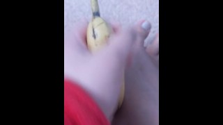 Footjob and handjob a banana
