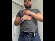 Preview 1 of Beefcake Hunk Jerks off Thick Dick with Cockring and shoots his load on the counter