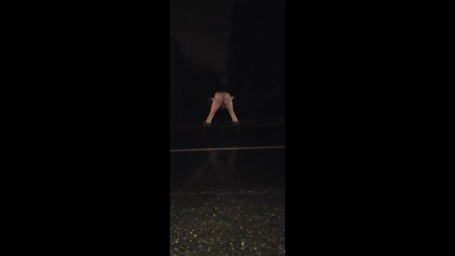 Femboy Strips and Cums on the Road!!