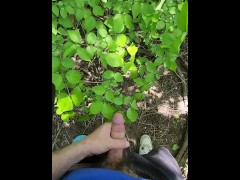 Cum while playing disc golf in woods outside