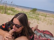 Preview 1 of Step Sis Sucks My Cock Deliciously on the Public Beach. Slow Motion