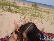 Preview 5 of Step Sis Sucks My Cock Deliciously on the Public Beach. Slow Motion