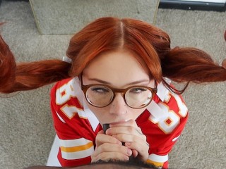 SLUTTY Redhead gives me SUPER SLOPPY Blowjob at the Superbowl Party!