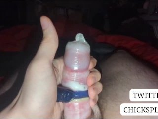 NEW COCKRING MASTURBATION & CUMMING IN WET CONDOM