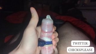 NEW COCKRING MASTURBATION & CUMMING IN WET CONDOM