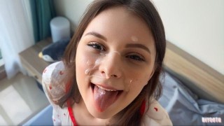 Morning Sex Ended With A Large Cumshot On Her Cute Face Real Sextape