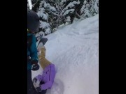 Preview 1 of Sunny Skye - Hot snowboarder sucks dick on the gondola and get's fucked in the trees