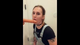 Tgirl gags and drools on cock