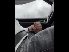 Taxi driver jerks off while driving, women on the road watch him