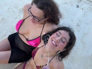 Preview 5 of Busty stepmom and stepdaughter got golden showers instead of tanning on a public beach