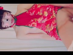 【Chinese New Year】JC girl wearing Qipao struggles to take a selfie while masturbating using a toy.
