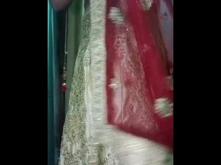 Indian Gay Crossdresser Gaurisissy XXX Sex in Golden Saree Pressing his Boobs and Fingering his Ass
