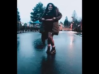 Cute Chubby Lightskin Flashing Tits in Public while it Rains