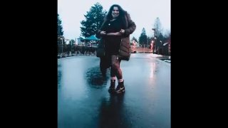 Cute chubby lightskin flashing tits in public while it rains