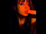 Preview 4 of Goddess lesbian kneads her mouth giving a blowjob with a dildo and thinks about trying a real cock