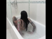 Preview 2 of hot brunette anal time in a bathtub