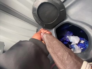 At Work Jerking off BBC in a Clean Portal Potty