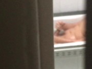 Preview 2 of Caught jerking off in bathroom ends in sucking and cum mess