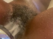 Preview 1 of The shower head makes my hairy petite pussy feel so good