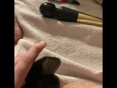 Trans guy fucks himself in both holes and rubs big clit
