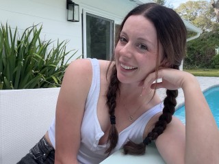 Step Sis brings her vibrator out to the pool and convinces you to cum together in secret