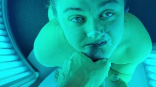 Slutty Tanning Girl Surprises Man with UV Blowjob and Cumblast!