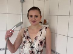Horny girl gets wet in the shower