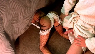 Little Asian maid stuck under the bed! Now he's my sex doll!