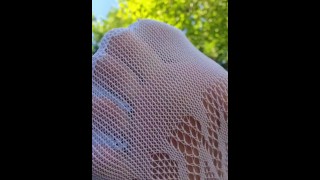 Double cum with white fishnet socks - footjob & toejob skills