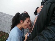 Preview 3 of RISKY BLOWJOB ON THE STREET WITH CUM IN THE MOUTH