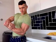 Preview 5 of stud is filmed in his morning routine and masturbates for you muscle worshiper