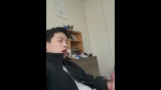 Cute Asian Stroking Cock on Valentines Day