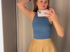 Bitch tries on new tops without a bra