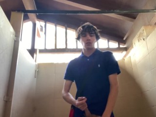 Gay Teen Model Masturbates inside Public Beach Restroom *almost got Caught*