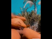 Preview 2 of Black Sissy Cumming in the Sun